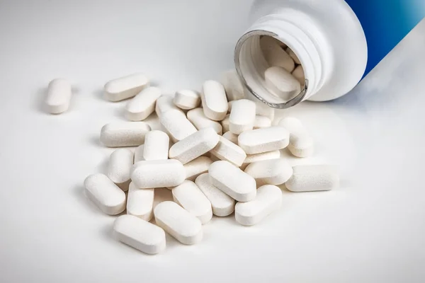 Pílulas Dieta Suplemento Saudável Garrafa Branco — Fotografia de Stock