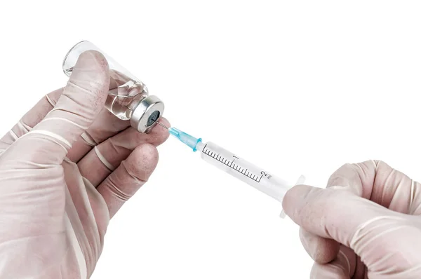 Doctor Prepares Medicine Syringe Isolated White — Stock Photo, Image