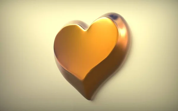 Gold heart on light background 3d rendering