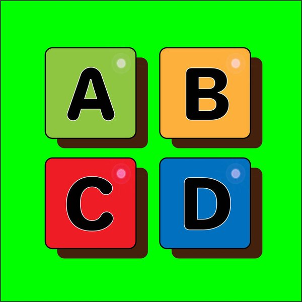 Буквы и кнопки в ярких цветах
