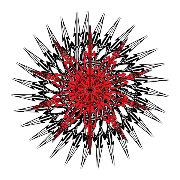 Vektör Mandala, yuvarlak geometrik süsleme, stilize çiçek desenli. İzole tasarım öğesi beyaz bir arka plan üzerinde renkli. Renkli dairesel sanat motifi, çizgi — Stok Vektör