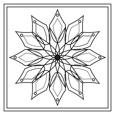 Vektör Mandala, yuvarlak geometrik süsleme, stilize çiçek desenli. İzole tasarım öğesi beyaz bir arka plan üzerinde renkli. Renkli dairesel sanat motifi, çizgi