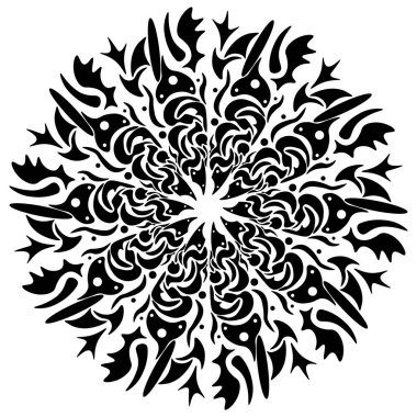 Vektör Mandala, yuvarlak geometrik süsleme, stilize çiçek desenli. İzole tasarım öğesi beyaz bir arka plan üzerinde renkli. Renkli dairesel sanat motifi, çizgi