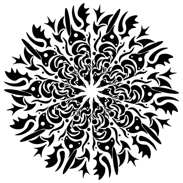 Векторная мандала, круглый геометрический орнамент, стилизованный цветочный узор. Изолированный элемент дизайна, красочный на белом фоне. Циркулярный мотив абстрактного цвета, линия — стоковый вектор