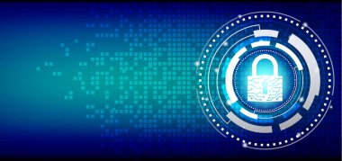 Siber güvenlik kavramı: Kapalı asma kilit mozaik dijital arka plan üzerinde.