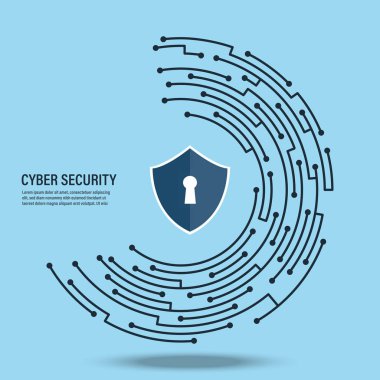 Siber güvenlik kavramı: Kalkan devre kartı dijital arka plan üzerinde.