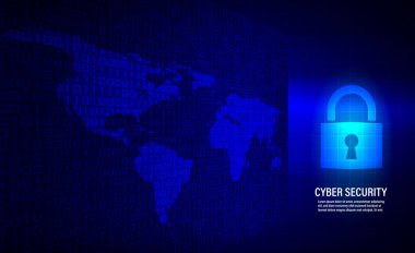Siber güvenlik kavramı: İkili kod zemin üzerine kapalı asma kilit