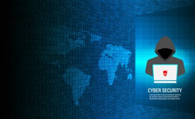 Siber güvenlik kavramı: ikili kod arka planda çalışan Hacker