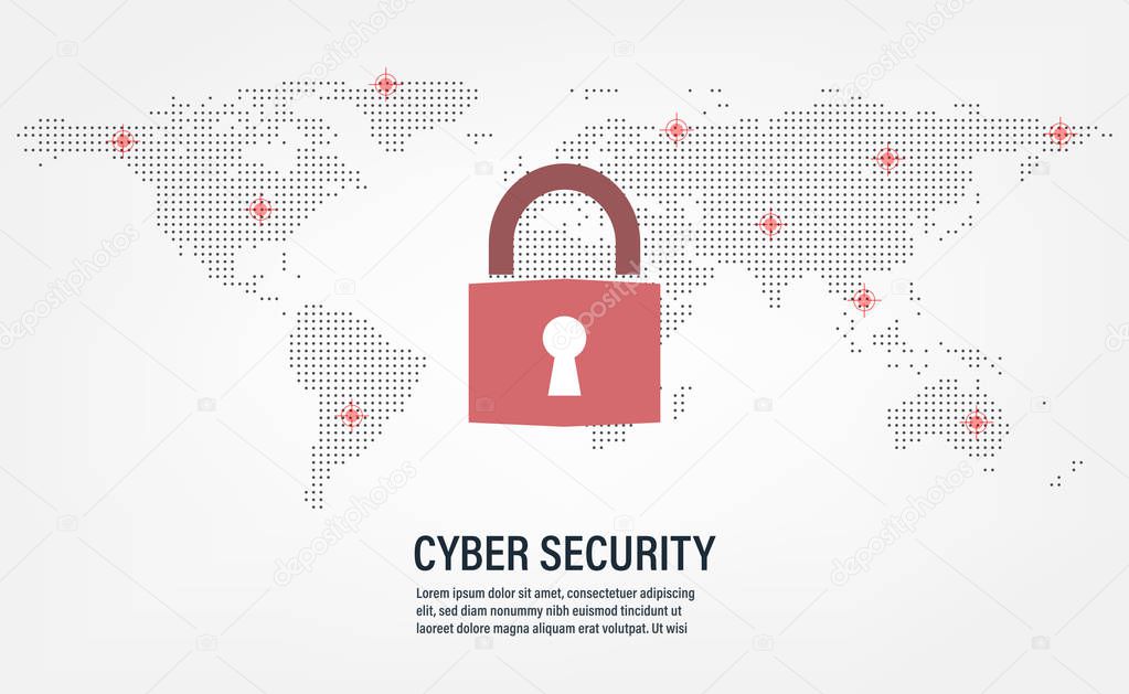 Cyber Security Concept : Closed Padlock on internet hacker background