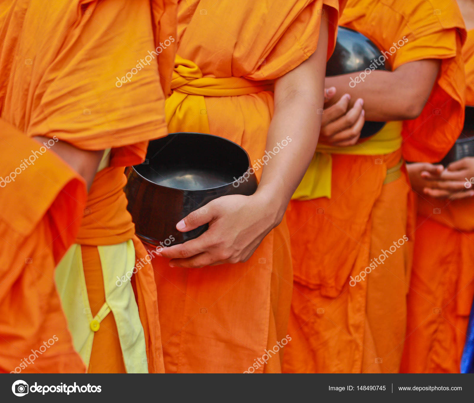 Buddhist monks in orange robes Stock Photo by ©Deerphoto 148490745