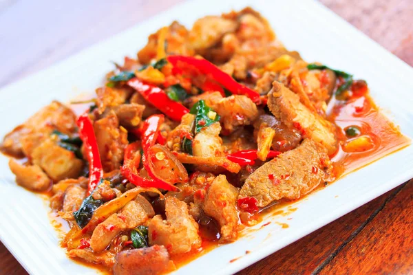 Chilli pork on plate — Stock Photo, Image