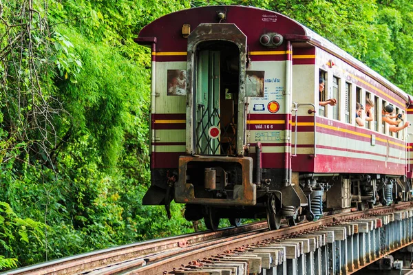 Езда на поезде среди леса — стоковое фото