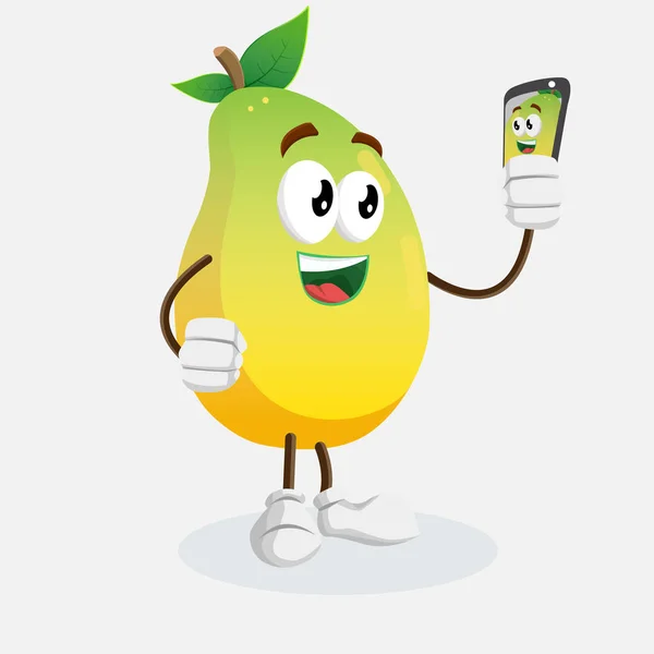 Mascotte Con Logo Mango Posa Selfie Con Design Piatto Tuo — Vettoriale Stock