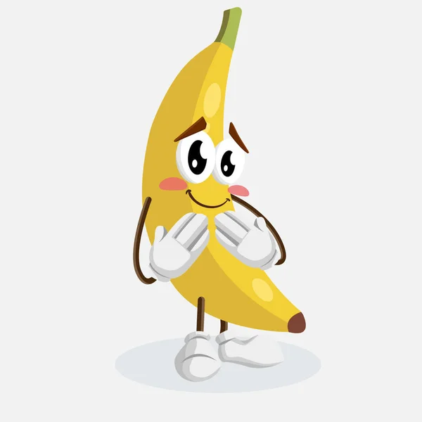 Banana Logo Mascotte Vergognato Posa Con Stile Design Piatto Vostro — Vettoriale Stock