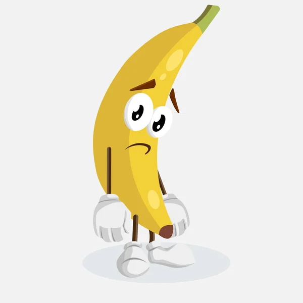 Banana Logo Mascotte Triste Posa Con Stile Design Piatto Vostro — Vettoriale Stock