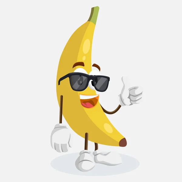 Banana Logo Mascote Polegar Pose Com Estilo Design Plano Para — Vetor de Stock