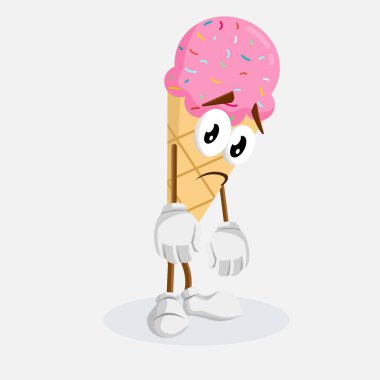 Dondurma Logo maskot üzgün poz logo veya maskotu marka düz tasarım stili ile pembe