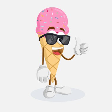 Dondurma Logo maskot başparmak poz logo veya maskotu marka düz tasarım stili ile pembe