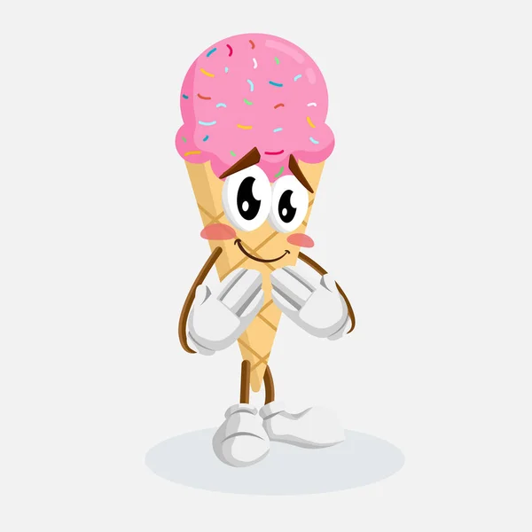 Талисман Логотипа Розового Мороженого Стыдится Позы Плоским Дизайном Вашего Логотипа — стоковый вектор