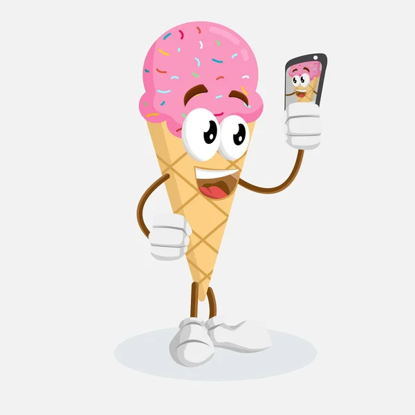 Dondurma Logo maskot selfie poz ile logo veya maskotu marka düz tasarım stili ile pembe