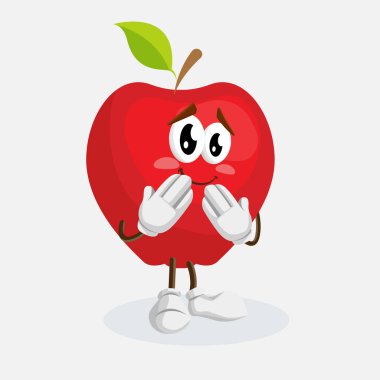 Kırmızı elma maskotu ve arka plan utanç logo veya maskotu marka düz tasarım stili ile poz