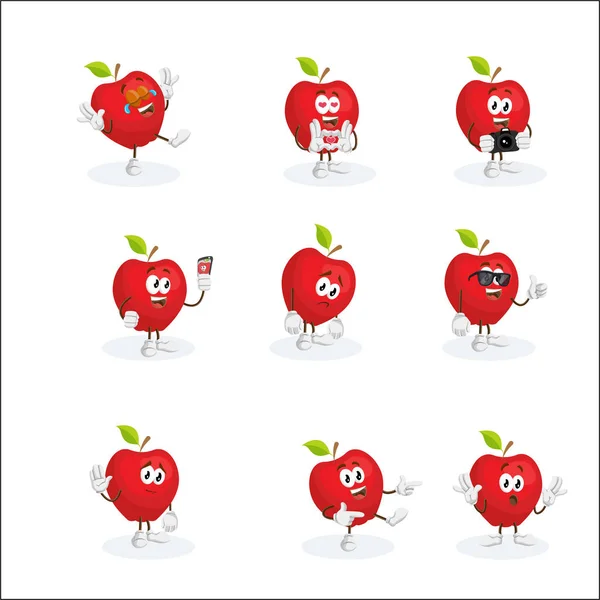 Wszystkie Ustawione Red Apple Logo Maskotka Tła Stylu Płaski Kształt — Wektor stockowy