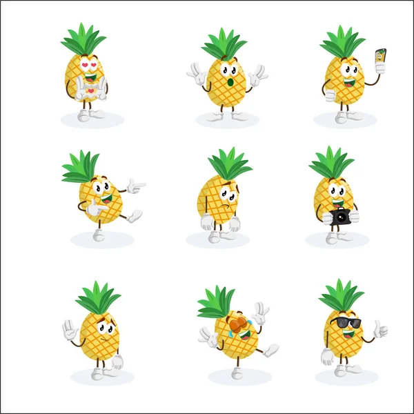 Wszystkie Ustawione Pineapple Logo Maskotka Tła Stylu Płaski Kształt Logo — Wektor stockowy