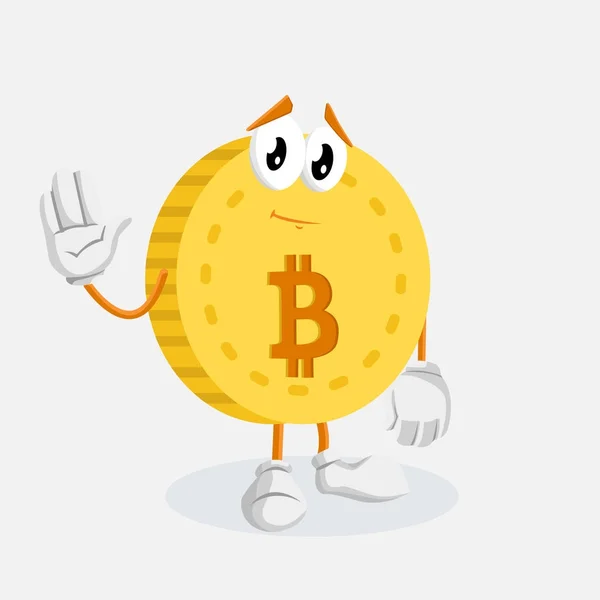Bitcoin Logo Mascota Fondo Adiós Pose Con Estilo Diseño Plano — Vector de stock