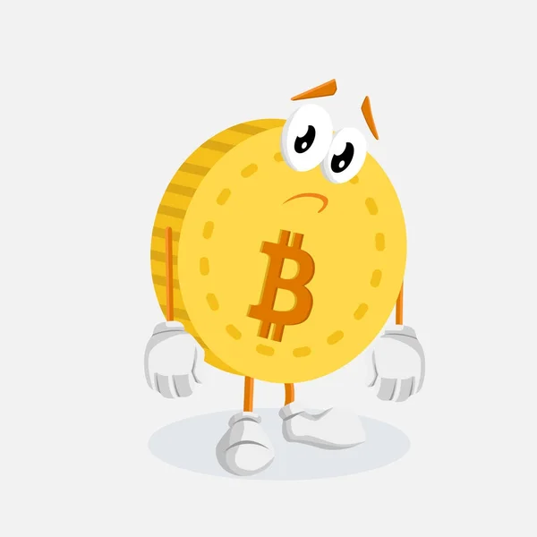 Bitcoin Logo maskotu ve arka plan üzgün logo veya maskotu marka düz tasarım stili ile poz