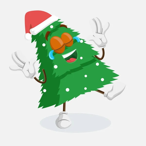 Χριστουγεννιάτικο Δέντρο Λογότυπο Μασκότ Και Υπόβαθρο Ευτυχισμένη Ποζάρουν Στυλ Επίπεδη — Διανυσματικό Αρχείο