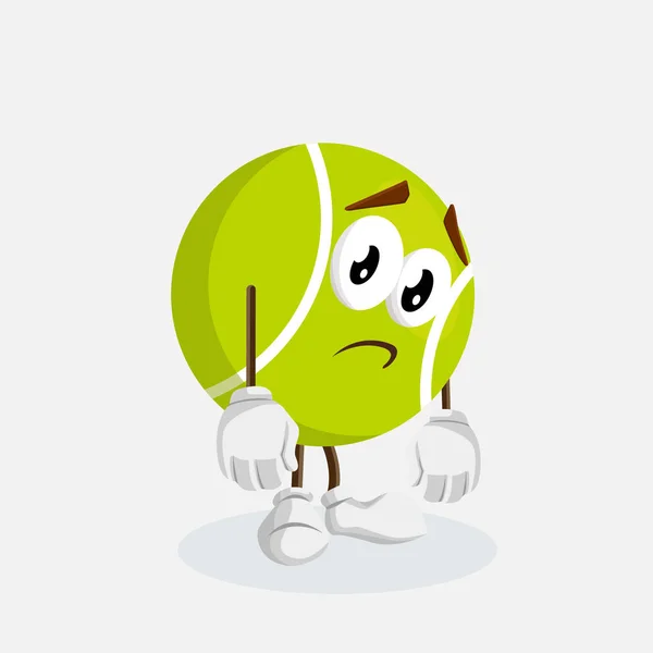 Markanızı maskot için düz tasarım stili ile tenis maskotu ve arka plan üzgün poz.