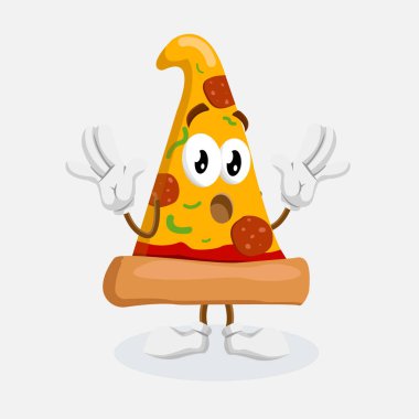 Markanızı maskot için düz tasarım stili ile pizza maskotu ve arka plan sürpriz poz.