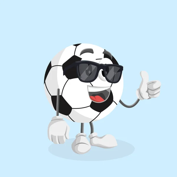 Markanızı maskot için düz tasarım stili ile futbol maskotu ve arka plan başparmak poz.