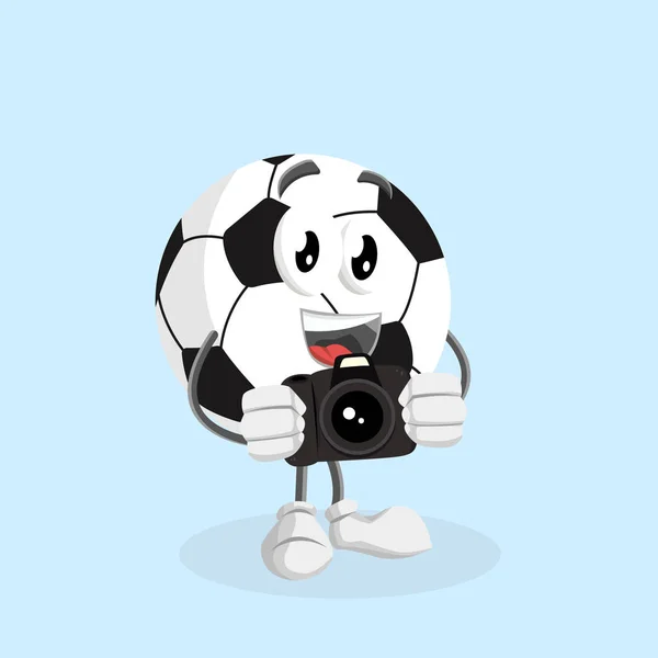 Markanızı maskot için düz tasarım stili ile futbol maskotu ve arka plan kamera poz.