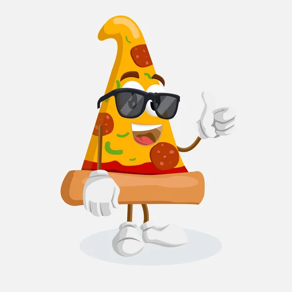 Markanızı maskot için düz tasarım stili ile pizza maskotu ve arka plan başparmak poz.