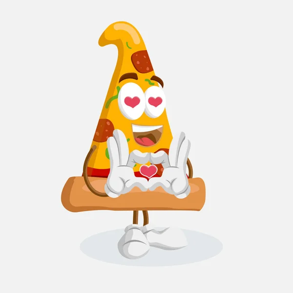 Pizza maskotu ve arka planda aşk poz markanızı maskot için düz tasarım stili ile.