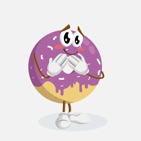 Donut Mascotte Achtergrond Beschaamd Poseren Met Platte Designstijl Voor Mascotte — Stockvector
