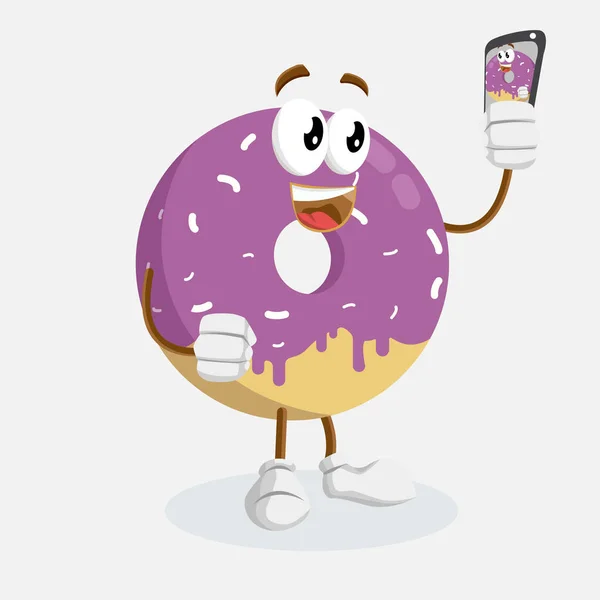 Donut Mascota Fondo Con Pose Selfie Con Estilo Diseño Plano — Archivo Imágenes Vectoriales