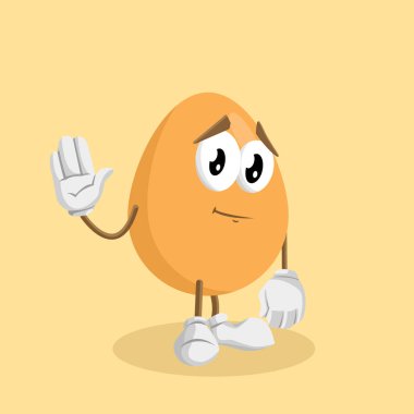 Markanızı maskot için düz tasarım stili ile yumurta maskotu ve arka plan elveda poz.