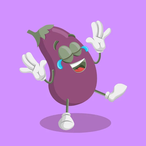 Mascotte Aubergine Fond Pose Heureuse Avec Style Design Plat Pour — Image vectorielle