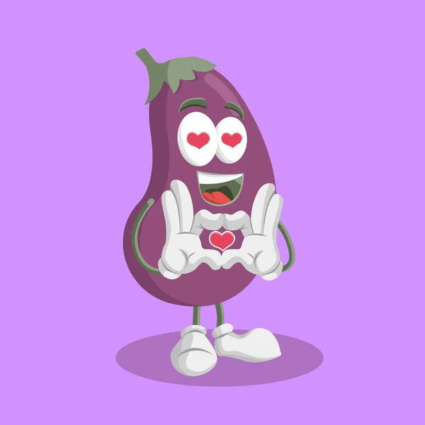 Mascotte Aubergine Fond Amour Posent Avec Style Design Plat Pour — Image vectorielle