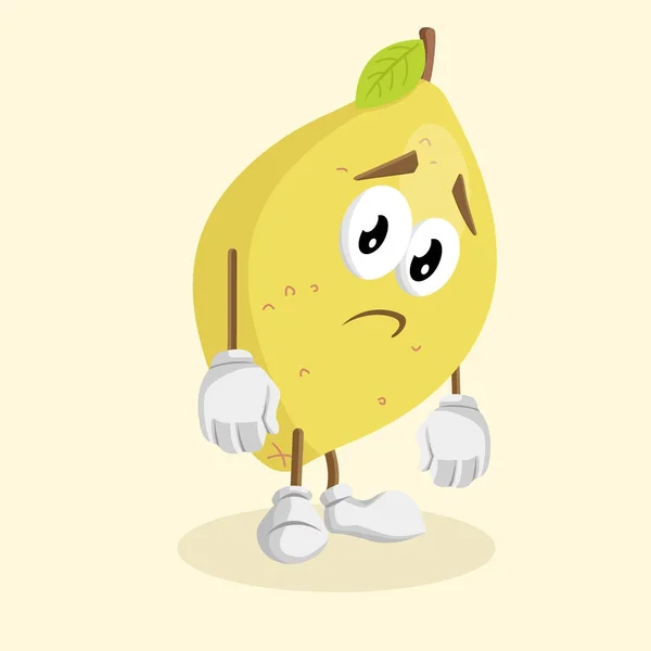 Mascotte Citron Fond Pose Triste Avec Style Design Plat Pour — Image vectorielle