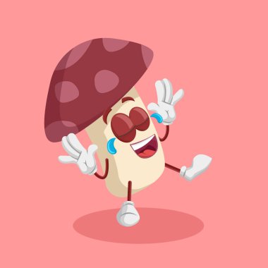 Mantar maskotu ve arka plan mutlu poz markanızı maskot için düz tasarım stili ile.