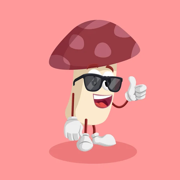 Mushroom Mascot Background Thumb Pose Flat Design Style Your Mascot — Stock Vector