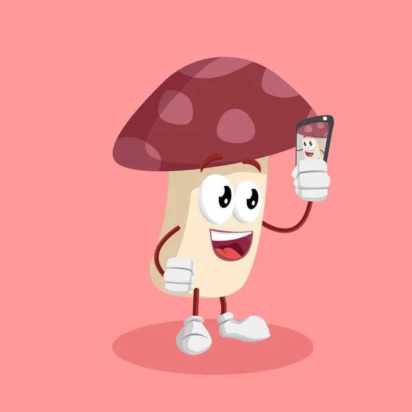 Mushroom Mascot Background Selfie Pose Flat Design Style Your Mascot — Stock Vector