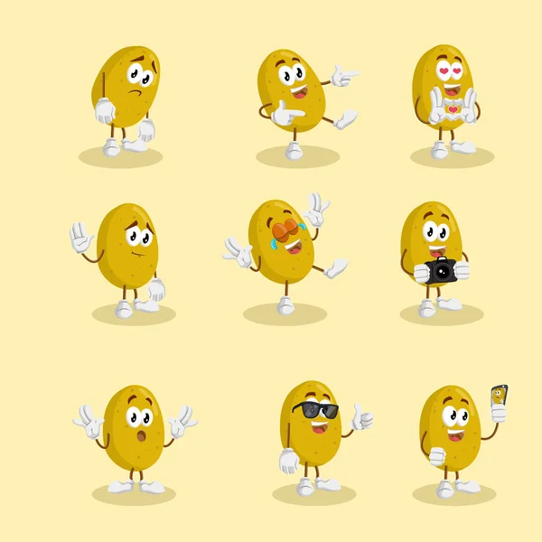 Her şey hazır patates maskotu ve markanızı maskot için düz tasarım stili ile arka plan.