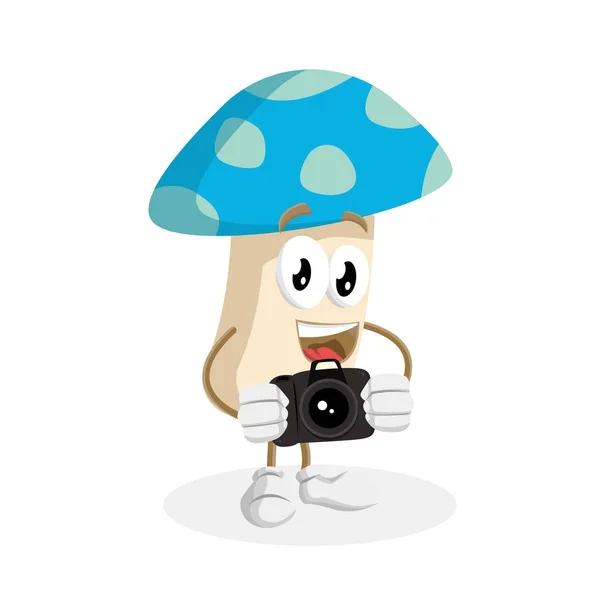 Mushroom Mascot Background Camera Pose Flat Design Style Your Mascot — Stock Vector