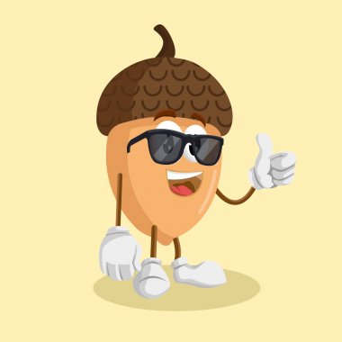 Markanızı maskot için düz tasarım stili ile fındık maskotu ve arka plan başparmak poz.