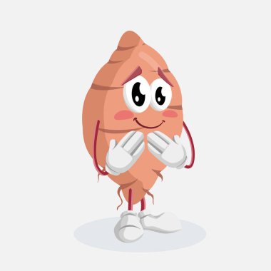 Yam maskotu ve arka plan utanmış poz markanızı maskot için düz tasarım stili ile.