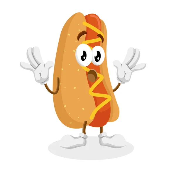 Hotdog Mascota Fondo Pose Sorpresa Con Estilo Diseño Plano Para — Vector de stock